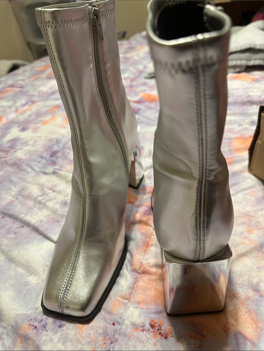 GB girls Metallic Silver Block Heel Ankle Boots
